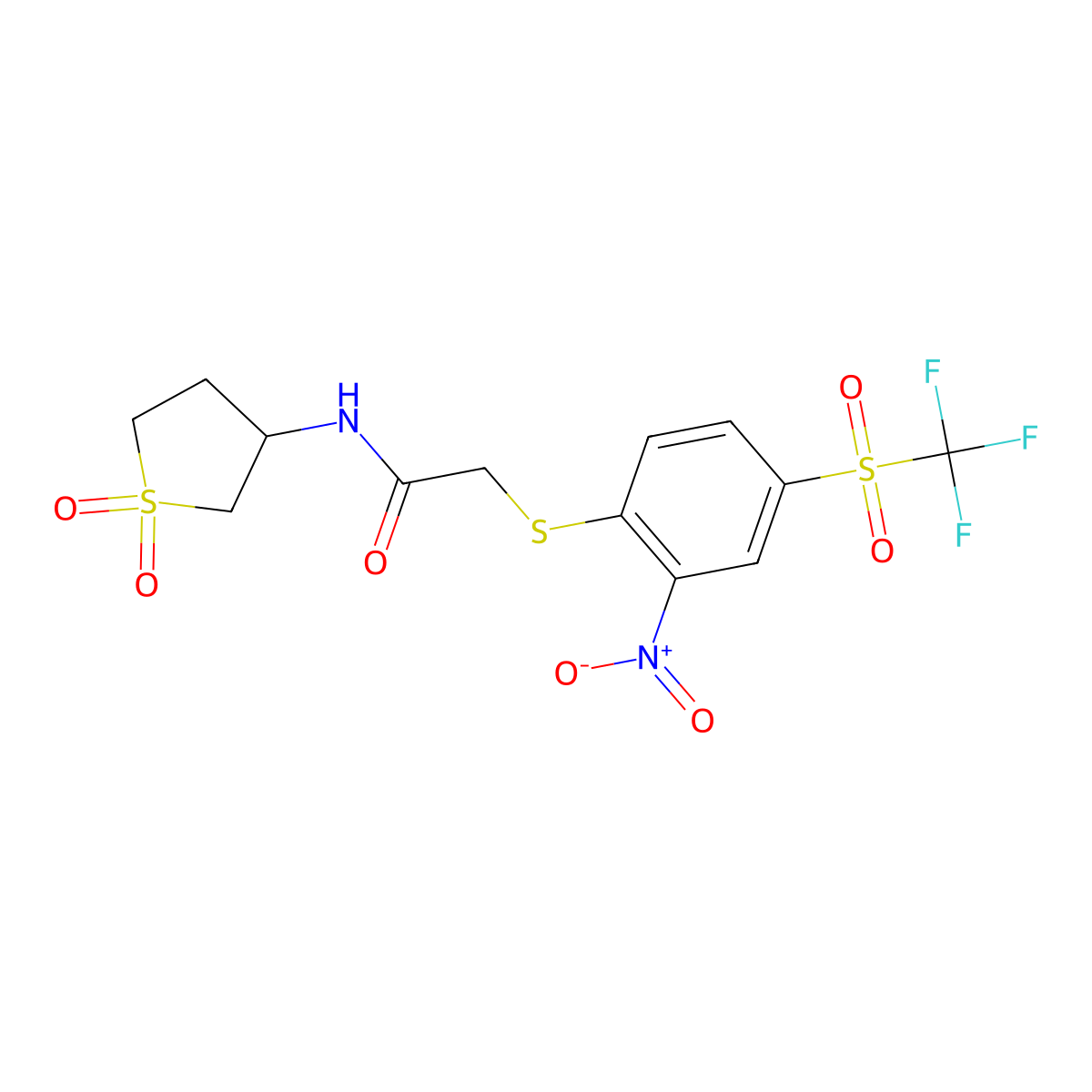 N-(1,1-dioxothiolan-3-yl)-2-[2-nitro-4-(trifluoromethylsulfonyl)phenyl]sulfanylacetamide molecular structure, CAS 459791-75-4