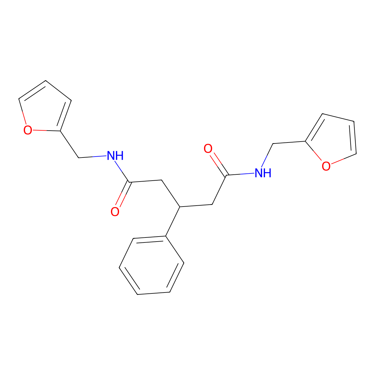N,N'-bis(furan-2-ylmethyl)-3-phenylpentanediamide molecular structure, CAS 459791-82-3