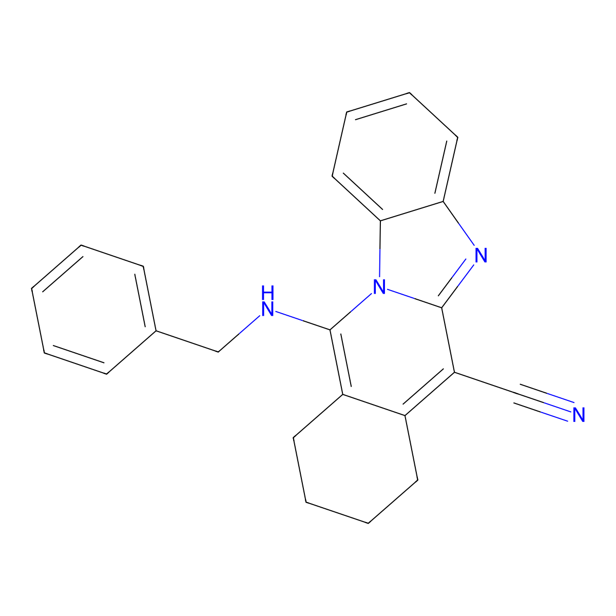 11-(Benzylamino)-7,8,9,10-tetrahydrobenzimidazo[1,2-b]isoquinoline-6-carbonitrile molecular structure, CAS 459791-95-8