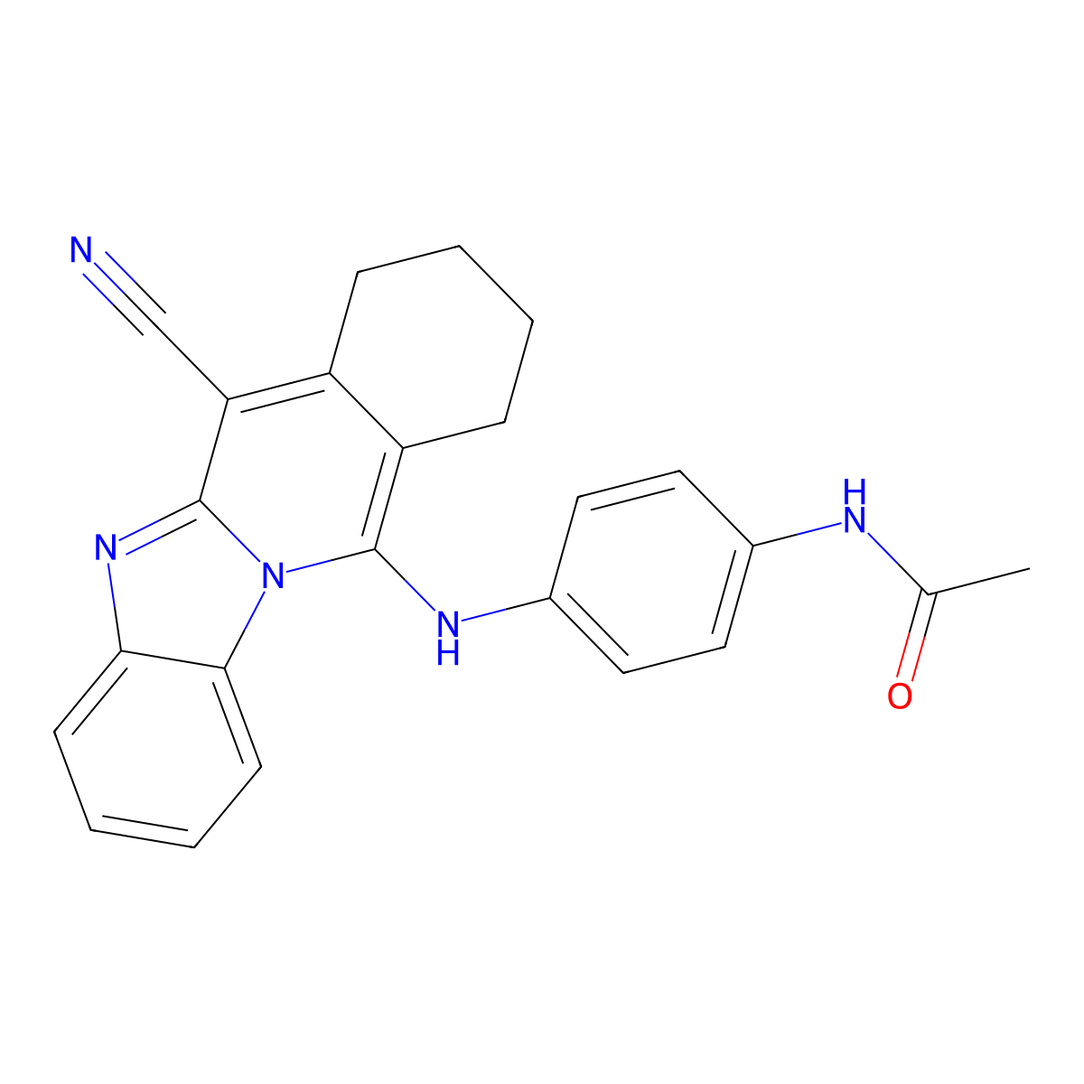 N-{4-[(6-cyano-7,8,9,10-tetrahydrobenzimidazo[1,2-b]isoquinolin-11-yl)amino]phenyl}acetamide molecular structure, CAS 459792-02-0