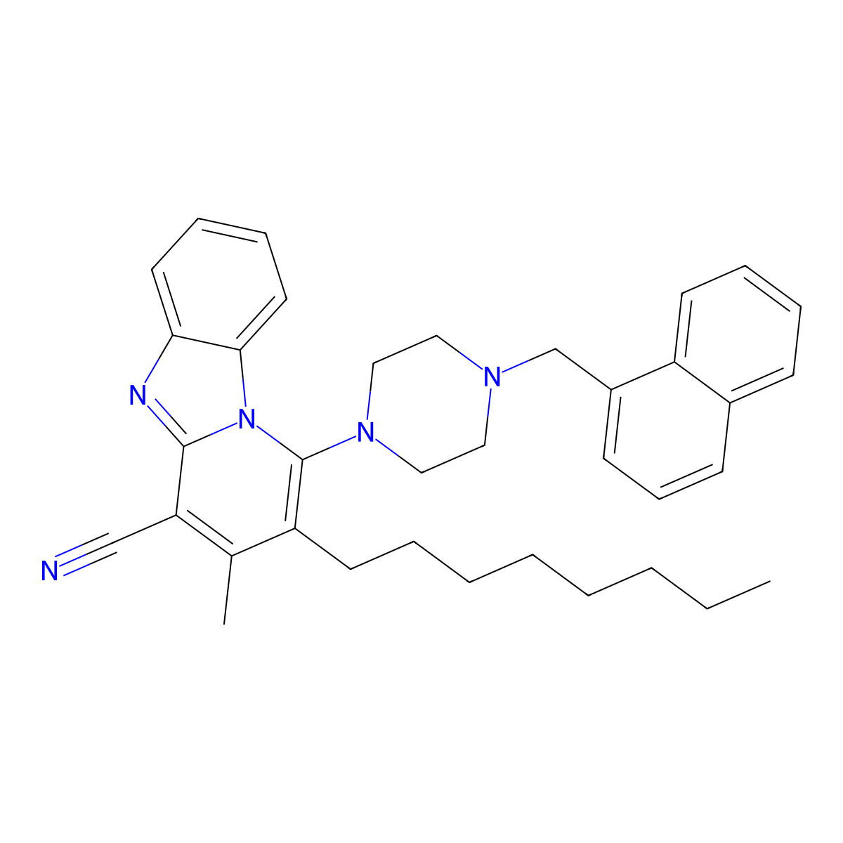 3-Methyl-1-[4-(naphthalen-1-ylmethyl)piperazin-1-yl]-2-octylpyrido[1,2-a]benzimidazole-4-carbonitrile molecular structure, CAS 459792-07-5