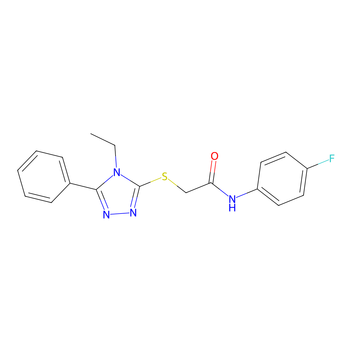 2-[(4-ethyl-5-phenyl-4H-1,2,4-triazol-3-yl)sulfanyl]-N-(4-fluorophenyl)acetamide molecular structure, CAS 459793-02-3