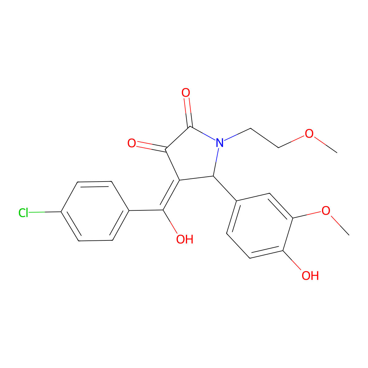4-(4-chlorobenzoyl)-3-hydroxy-5-(4-hydroxy-3-methoxyphenyl)-1-(2-methoxyethyl)-2,5-dihydro-1H-pyrrol-2-one molecular structure, CAS 459793-63-6