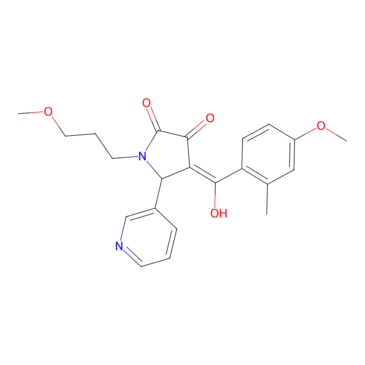 4-[Hydroxy-(4-methoxy-2-methylphenyl)methylidene]-1-(3-methoxypropyl)-5-pyridin-3-ylpyrrolidine-2,3-dione molecular structure, CAS 459793-68-1