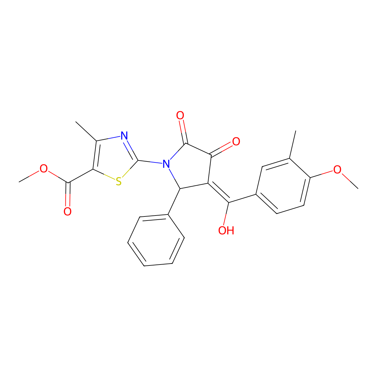methyl 2-[3-hydroxy-4-(4-methoxy-3-methylbenzoyl)-2-oxo-5-phenyl-2,5-dihydro-1H-pyrrol-1-yl]-4-methyl-1,3-thiazole-5-carboxylate molecular structure, CAS 459793-91-0