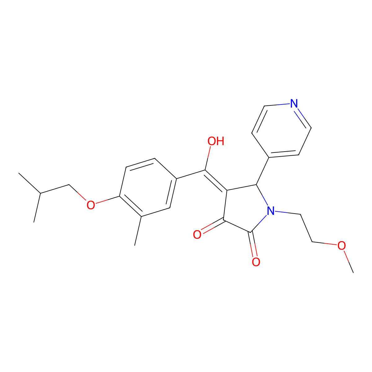 3-hydroxy-1-(2-methoxyethyl)-4-[3-methyl-4-(2-methylpropoxy)benzoyl]-5-(pyridin-4-yl)-2,5-dihydro-1H-pyrrol-2-one molecular structure, CAS 459794-12-8