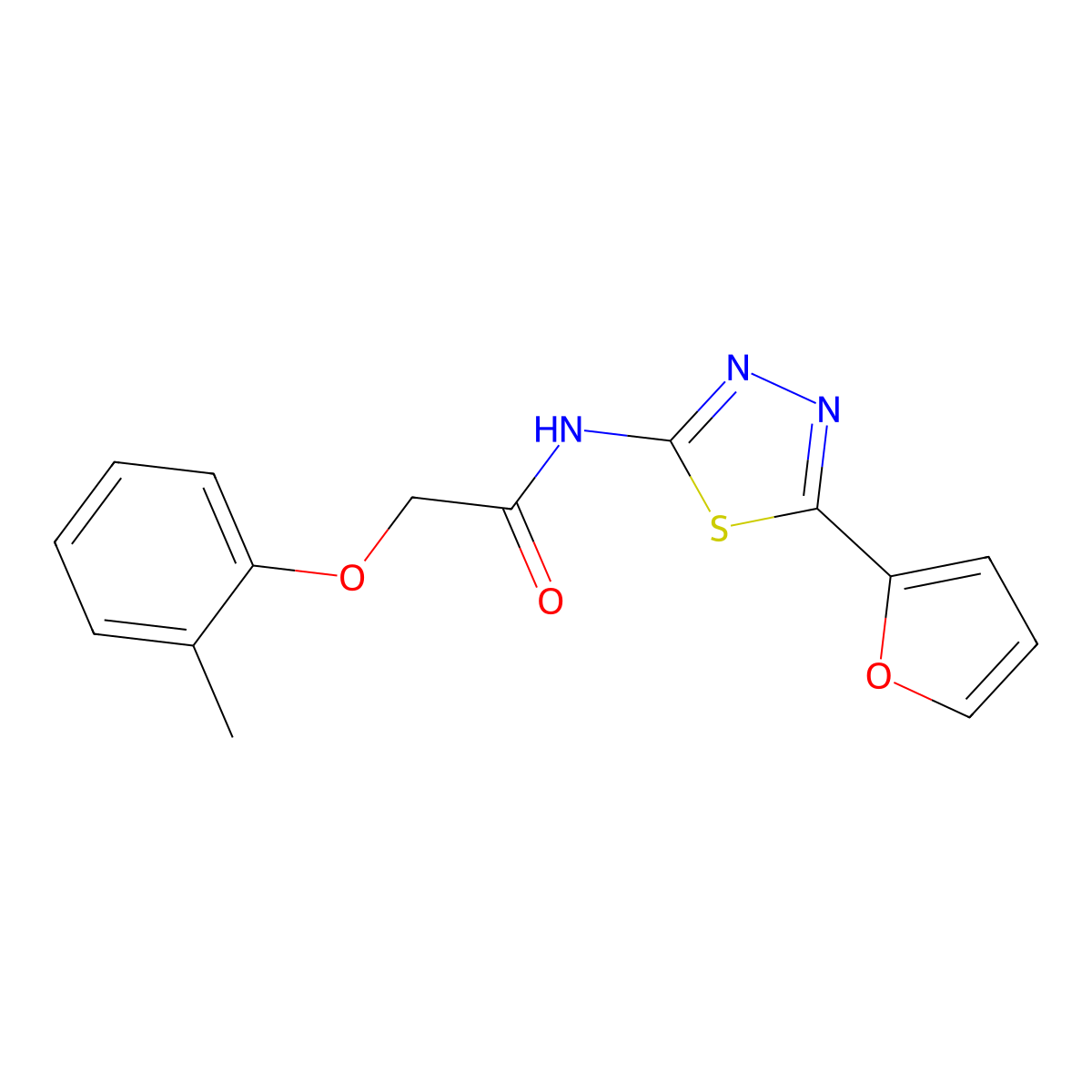 N-[5-(furan-2-yl)-1,3,4-thiadiazol-2-yl]-2-(2-methylphenoxy)acetamide molecular structure, CAS 459795-87-0
