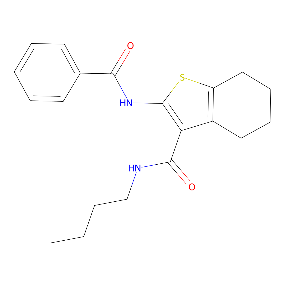 2-Benzamido-N-butyl-4,5,6,7-tetrahydro-1-benzothiophene-3-carboxamide molecular structure, CAS 4598-11-2
