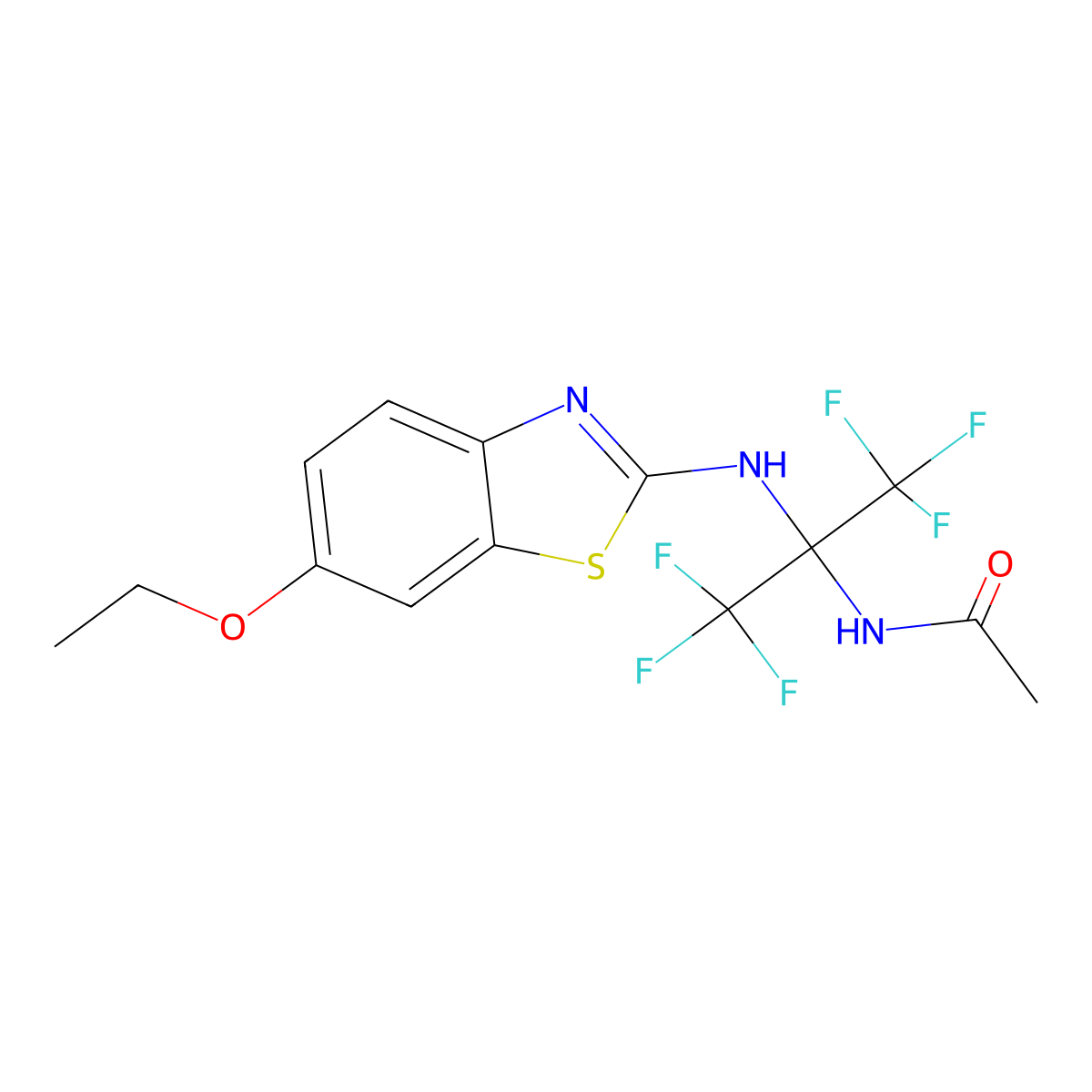 N-[2-[(6-ethoxy-1,3-benzothiazol-2-yl)amino]-1,1,1,3,3,3-hexafluoropropan-2-yl]acetamide molecular structure, CAS 4598-21-4