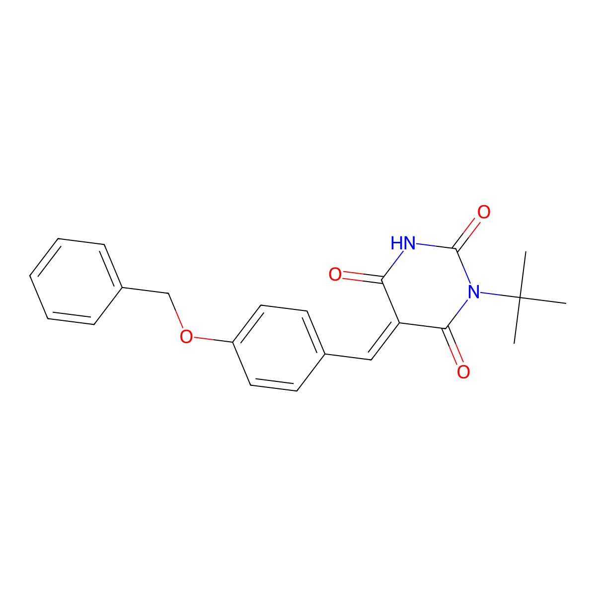 1-Tert-butyl-5-[(4-phenylmethoxyphenyl)methylidene]-1,3-diazinane-2,4,6-trione molecular structure, CAS 4598-90-7