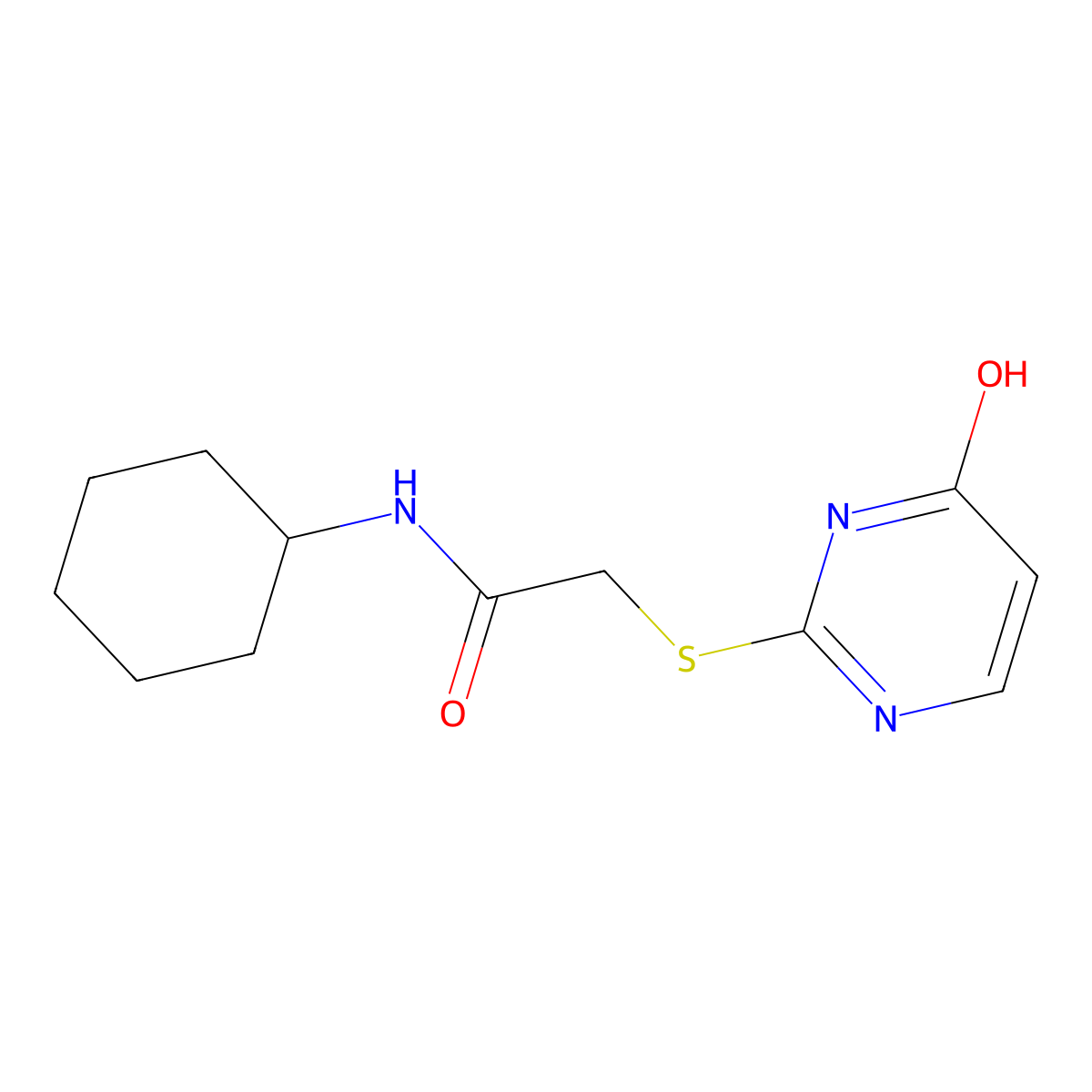 N-cyclohexyl-2-[(4-hydroxypyrimidin-2-yl)sulfanyl]acetamide molecular structure, CAS 459804-17-2