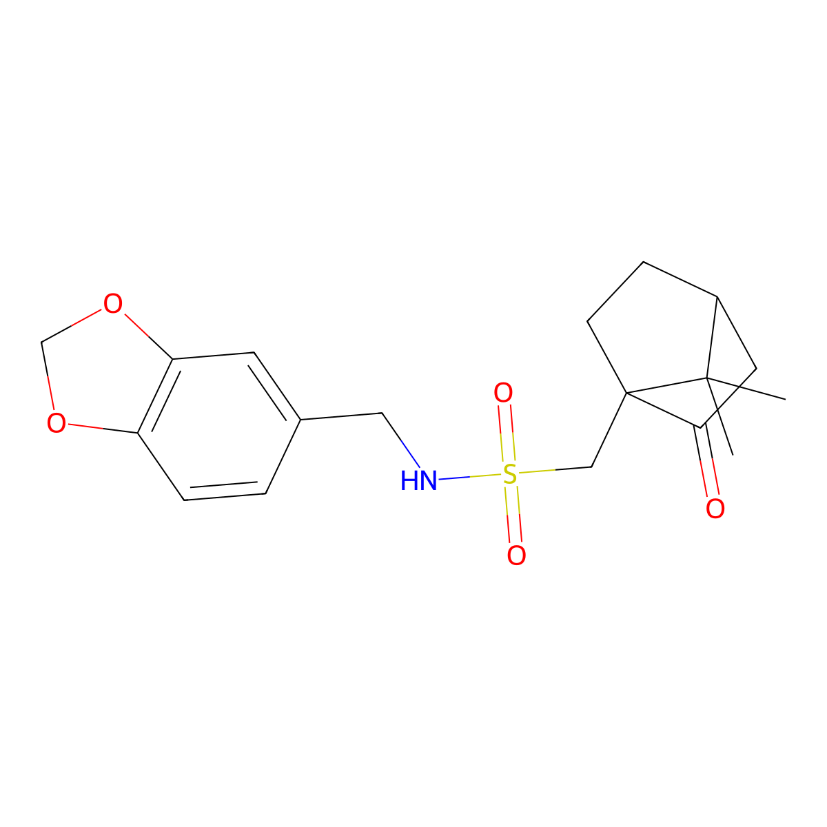 N-(1,3-benzodioxol-5-ylmethyl)-1-(7,7-dimethyl-2-oxobicyclo[2.2.1]hept-1-yl)methanesulfonamide molecular structure, CAS 459822-60-7