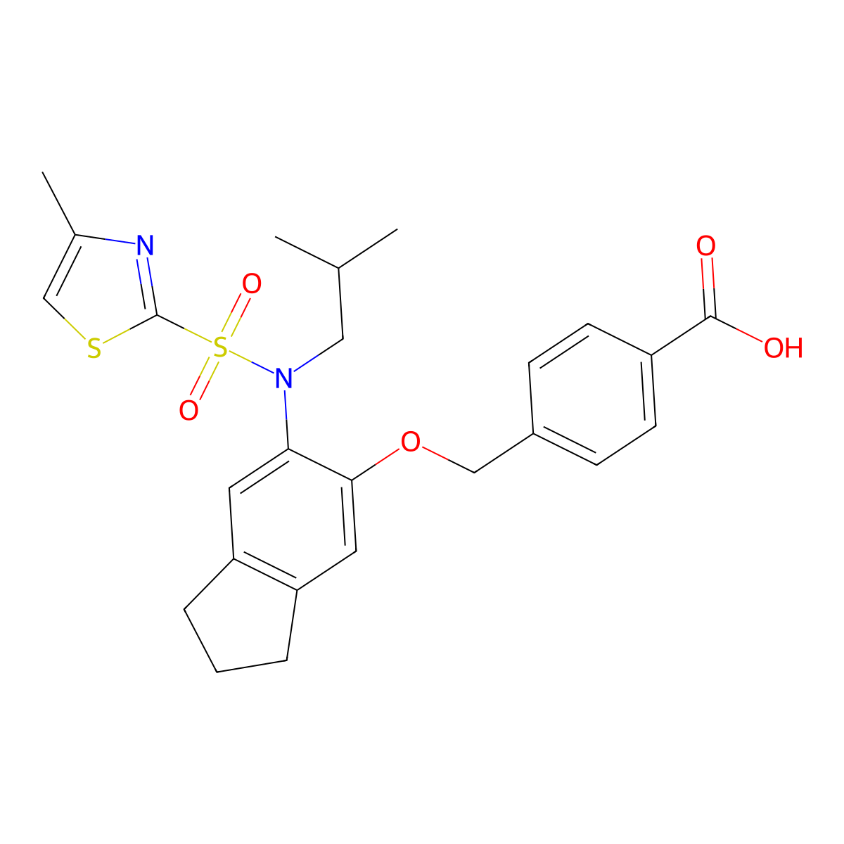 4-[[[2,3-Dihydro-6-[(2-methylpropyl)[(4-methyl-2-thiazolyl)sulfonyl]amino]-1H-indene-5yl]oxy]methyl]benzoic acid molecular structure, CAS 459841-96-4