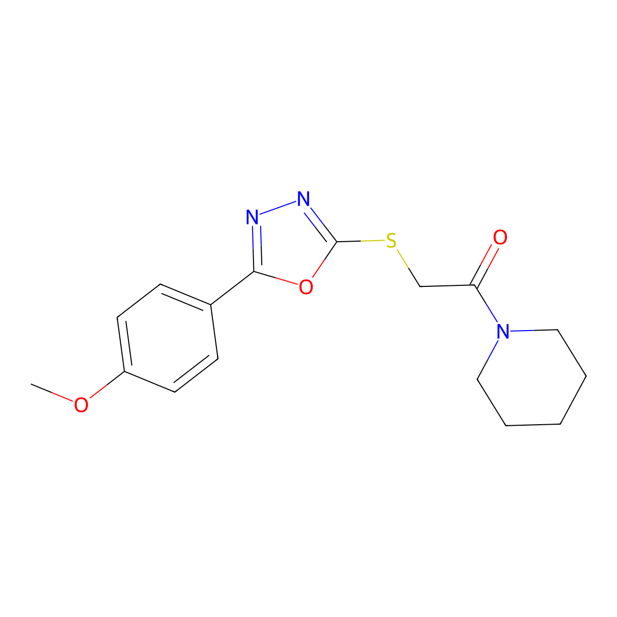 2-[[5-(4-Methoxyphenyl)-1,3,4-oxadiazol-2-yl]sulfanyl]-1-piperidin-1-ylethanone molecular structure, CAS 459845-42-2
