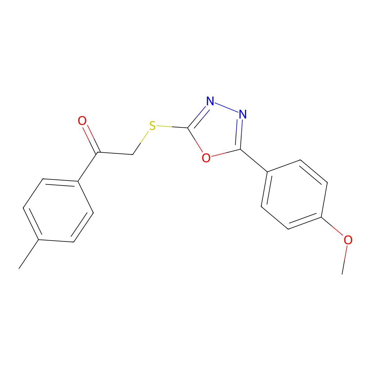 2-{[5-(4-Methoxyphenyl)-1,3,4-oxadiazol-2-yl]sulfanyl}-1-(4-methylphenyl)-1-ethanone molecular structure, CAS 459845-46-6