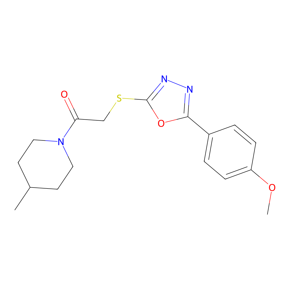 2-((5-(4-Methoxyphenyl)-1,3,4-oxadiazol-2-yl)thio)-1-(4-methylpiperidin-1-yl)ethanone molecular structure, CAS 459845-54-6