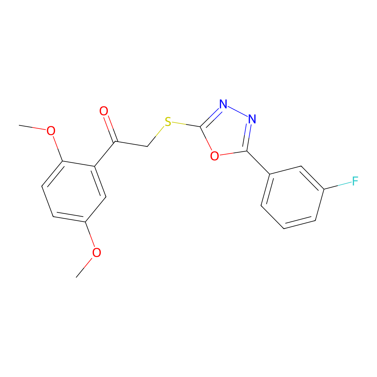1-(2,5-Dimethoxyphenyl)-2-{[5-(3-fluorophenyl)-1,3,4-oxadiazol-2-yl]sulfanyl}ethan-1-one molecular structure, CAS 459845-67-1