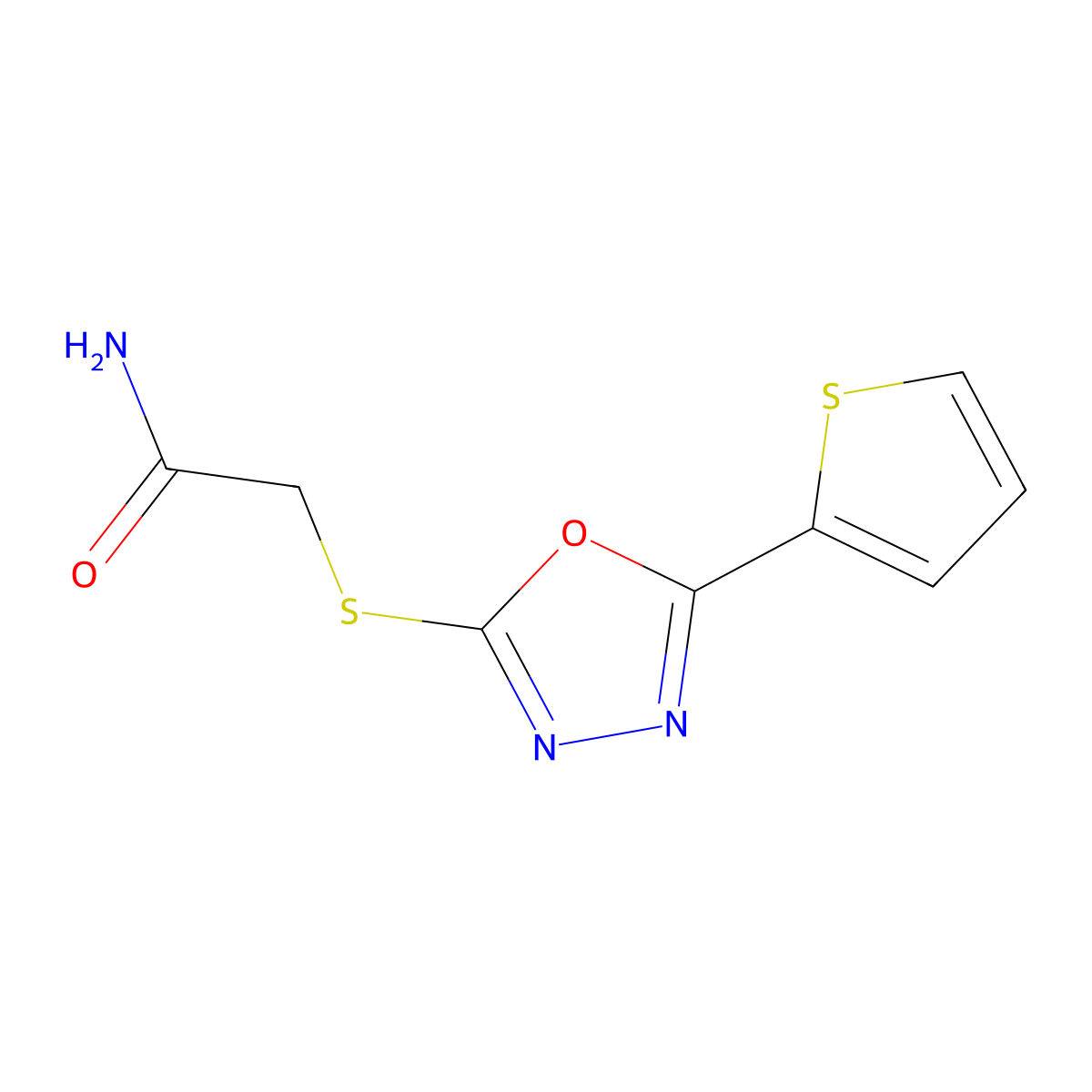 2-{[5-(2-Thienyl)-1,3,4-oxadiazol-2-yl]sulfanyl}acetamide molecular structure, CAS 459846-01-6