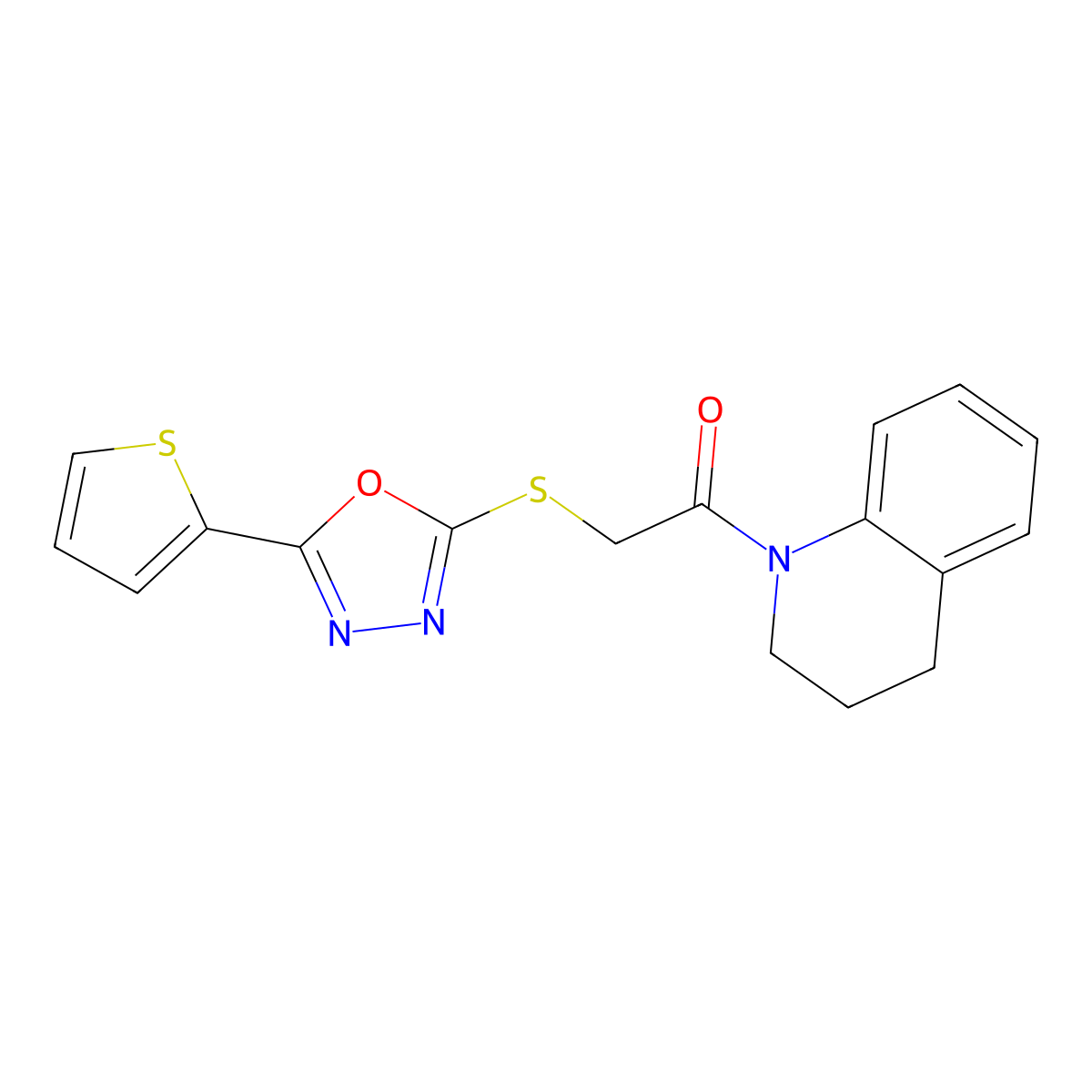 1-(1,2,3,4-Tetrahydroquinolin-1-yl)-2-{[5-(thiophen-2-yl)-1,3,4-oxadiazol-2-yl]sulfanyl}ethan-1-one molecular structure, CAS 459846-14-1