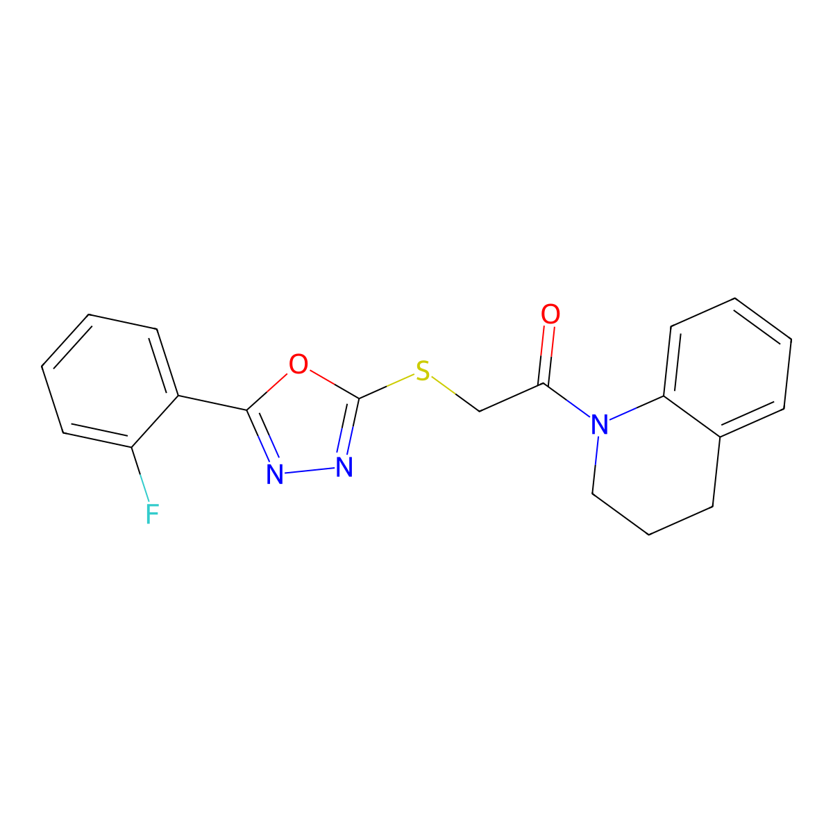 1-(3,4-dihydroquinolin-1(2H)-yl)-2-((5-(2-fluorophenyl)-1,3,4-oxadiazol-2-yl)thio)ethanone molecular structure, CAS 459846-54-9