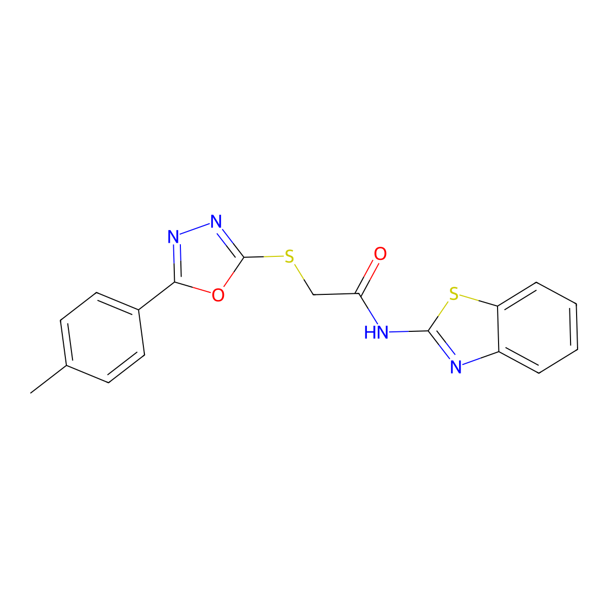 N-(1,3-benzothiazol-2-yl)-2-{[5-(4-methylphenyl)-1,3,4-oxadiazol-2-yl]sulfanyl}acetamide molecular structure, CAS 459851-70-8