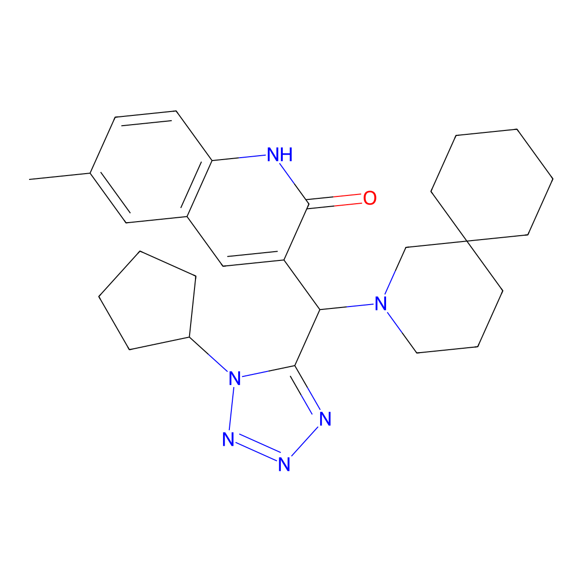 3-[2-azaspiro[5.5]undecan-2-yl-(1-cyclopentyltetrazol-5-yl)methyl]-6-methyl-1H-quinolin-2-one molecular structure, CAS 459853-10-2