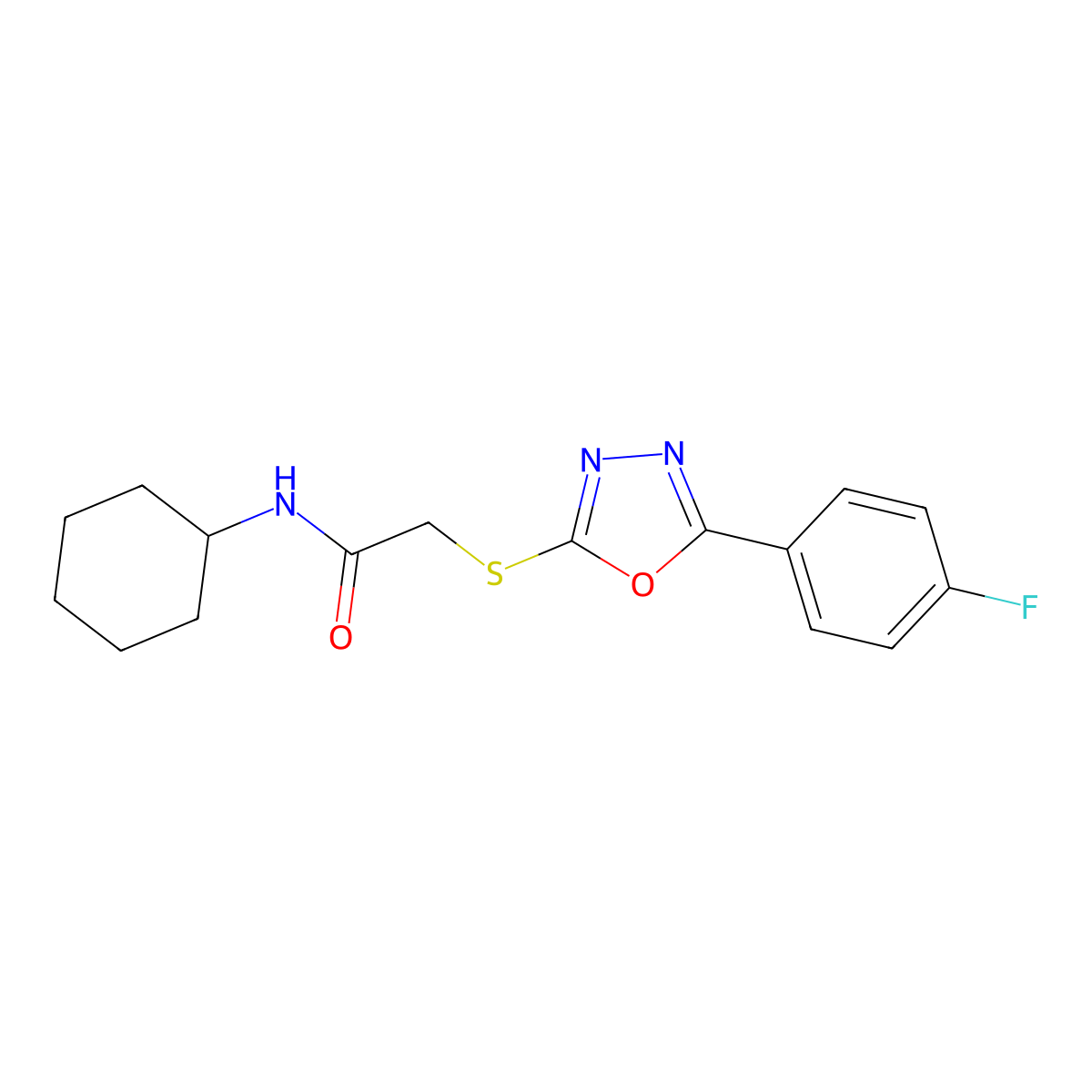 N-Cyclohexyl-2-{[5-(4-fluorophenyl)-1,3,4-oxadiazol-2-YL]sulfanyl}acetamide molecular structure, CAS 459861-04-2