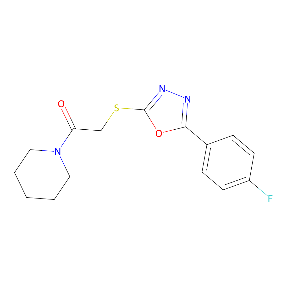 2-[[5-(4-Fluorophenyl)-1,3,4-oxadiazol-2-yl]sulfanyl]-1-piperidin-1-ylethanone molecular structure, CAS 459861-09-7