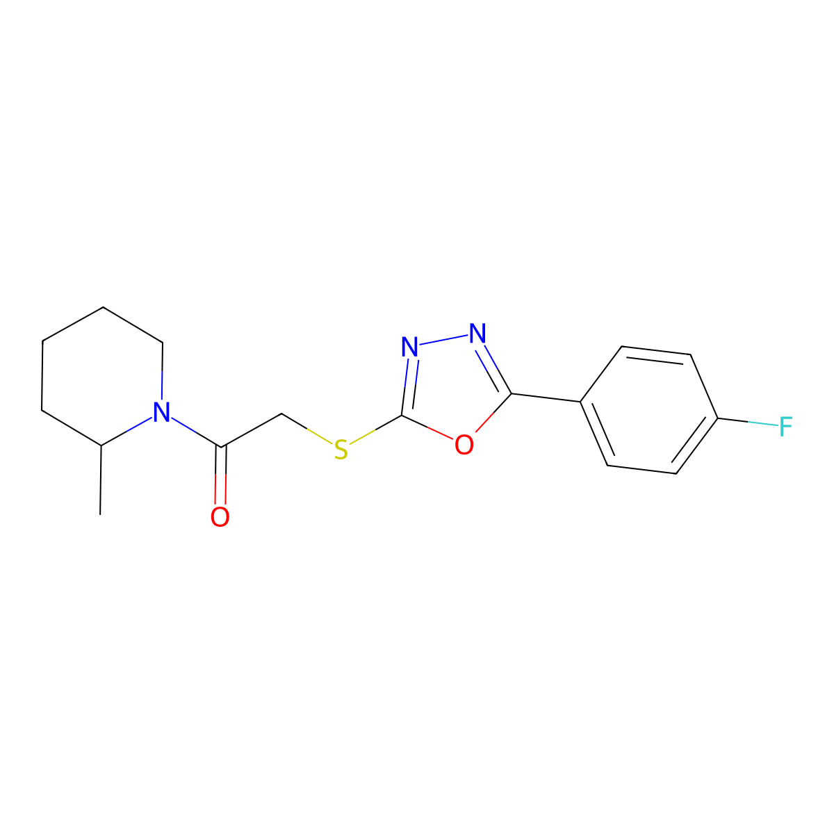 2-{[5-(4-Fluorophenyl)-1,3,4-oxadiazol-2-yl]sulfanyl}-1-(2-methylpiperidin-1-yl)ethan-1-one molecular structure, CAS 459861-10-0