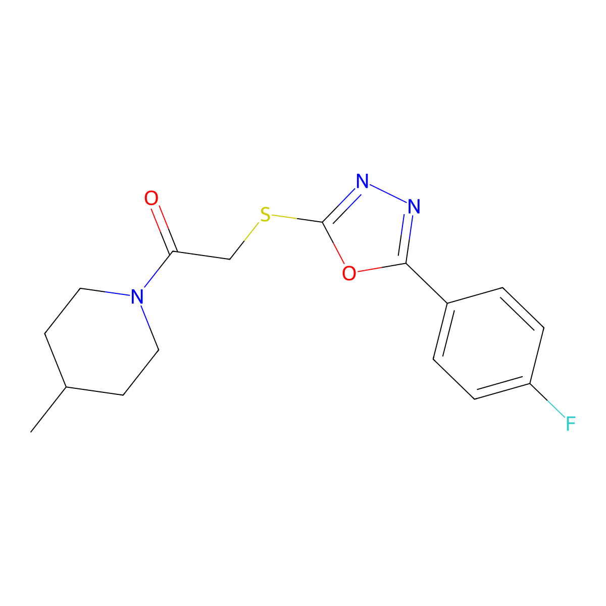 2-((5-(4-Fluorophenyl)-1,3,4-oxadiazol-2-yl)thio)-1-(4-methylpiperidin-1-yl)ethanone molecular structure, CAS 459861-13-3
