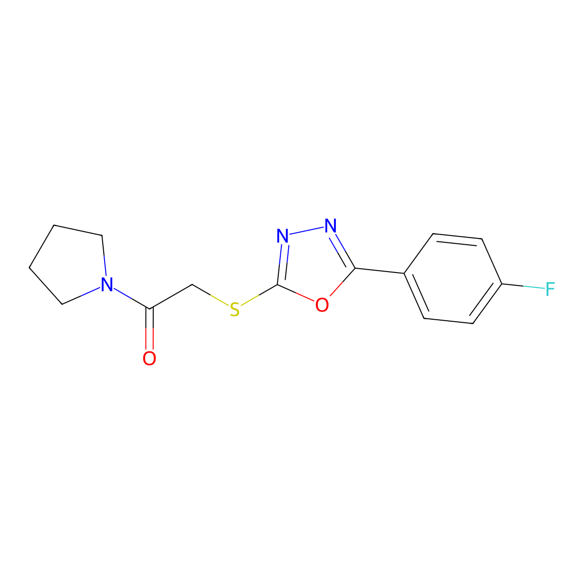 2-[[5-(4-Fluorophenyl)-1,3,4-oxadiazol-2-yl]sulfanyl]-1-pyrrolidin-1-ylethanone molecular structure, CAS 459861-16-6