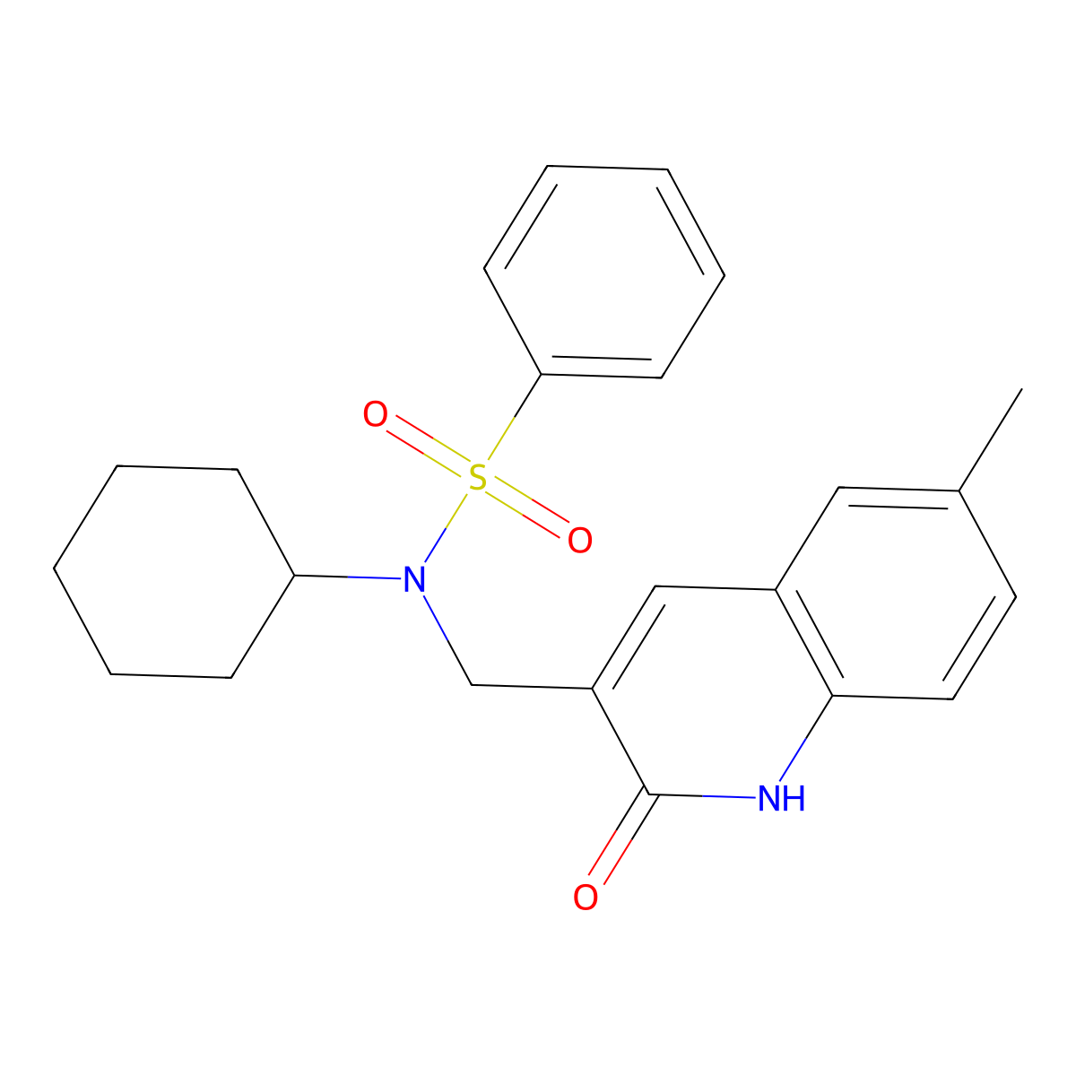 N-cyclohexyl-N-[(6-methyl-2-oxo-1H-quinolin-3-yl)methyl]benzenesulfonamide molecular structure, CAS 459861-32-6