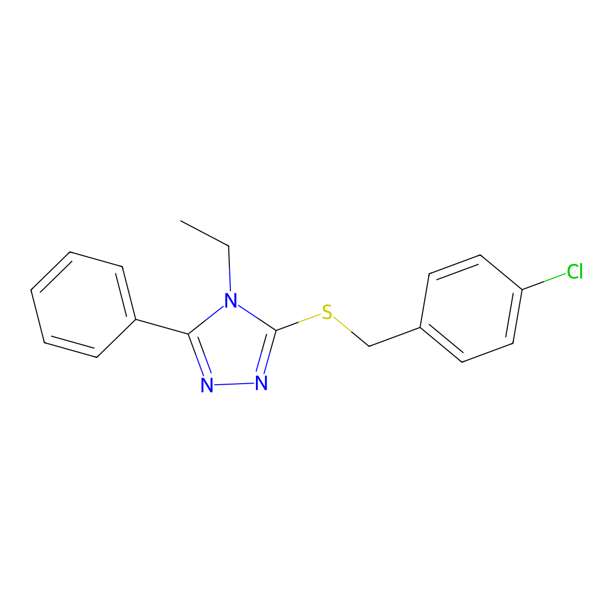 3-(4-Chloro-benzylsulfanyl)-4-ethyl-5-phenyl-4H-[1,2,4]triazole molecular structure, CAS 460044-51-3