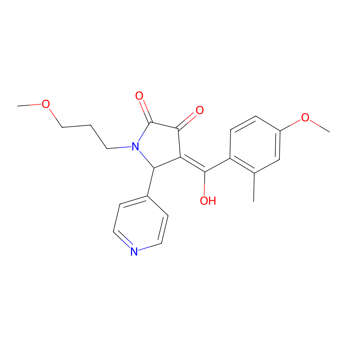 3-hydroxy-4-(4-methoxy-2-methylbenzoyl)-1-(3-methoxypropyl)-5-(pyridin-4-yl)-2,5-dihydro-1H-pyrrol-2-one molecular structure, CAS 460044-98-8