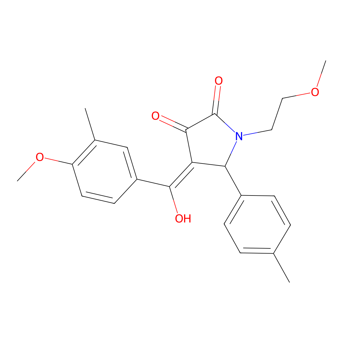 3-hydroxy-4-(4-methoxy-3-methylbenzoyl)-1-(2-methoxyethyl)-5-(4-methylphenyl)-2,5-dihydro-1H-pyrrol-2-one molecular structure, CAS 460045-59-4