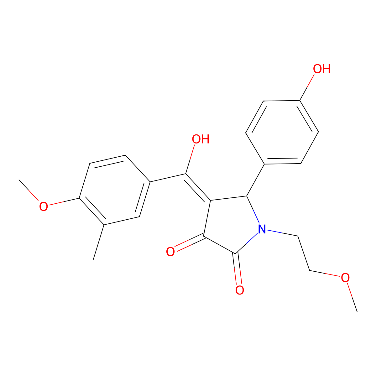 3-hydroxy-5-(4-hydroxyphenyl)-4-(4-methoxy-3-methylbenzoyl)-1-(2-methoxyethyl)-2,5-dihydro-1H-pyrrol-2-one molecular structure, CAS 460045-62-9