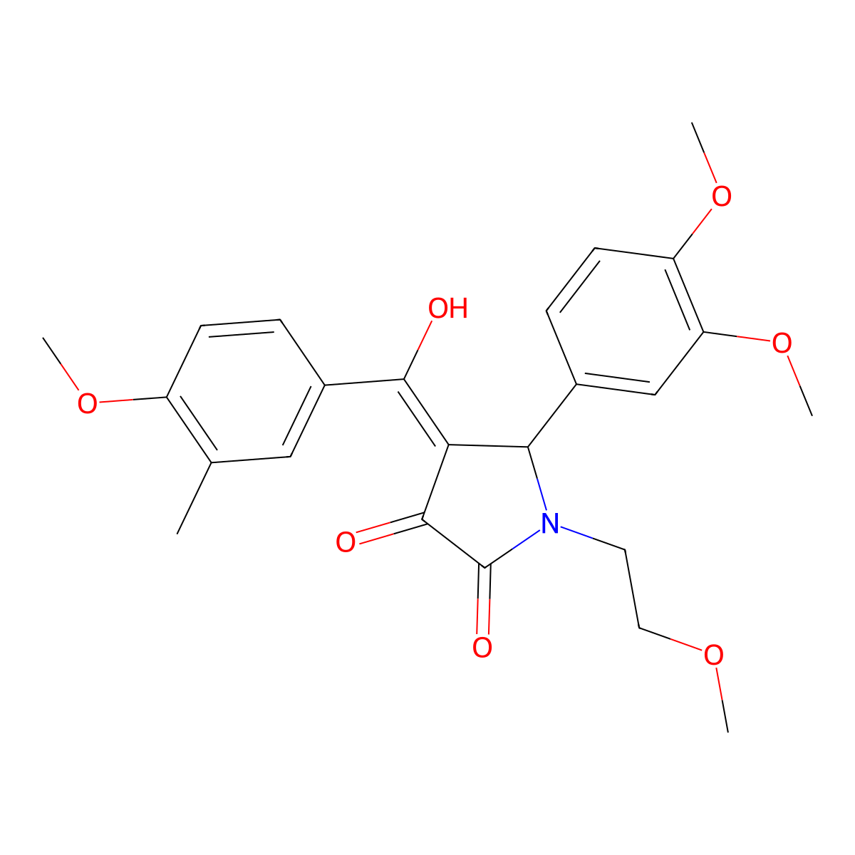5-(3,4-dimethoxyphenyl)-3-hydroxy-4-(4-methoxy-3-methylbenzoyl)-1-(2-methoxyethyl)-2,5-dihydro-1H-pyrrol-2-one molecular structure, CAS 460045-66-3