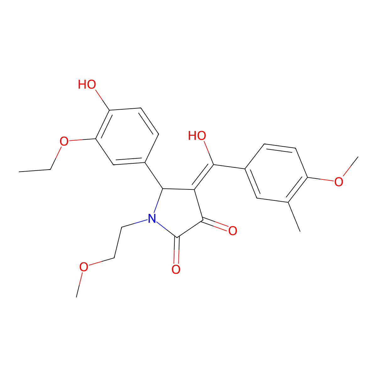 5-(3-ethoxy-4-hydroxyphenyl)-3-hydroxy-4-(4-methoxy-3-methylbenzoyl)-1-(2-methoxyethyl)-2,5-dihydro-1H-pyrrol-2-one molecular structure, CAS 460045-67-4