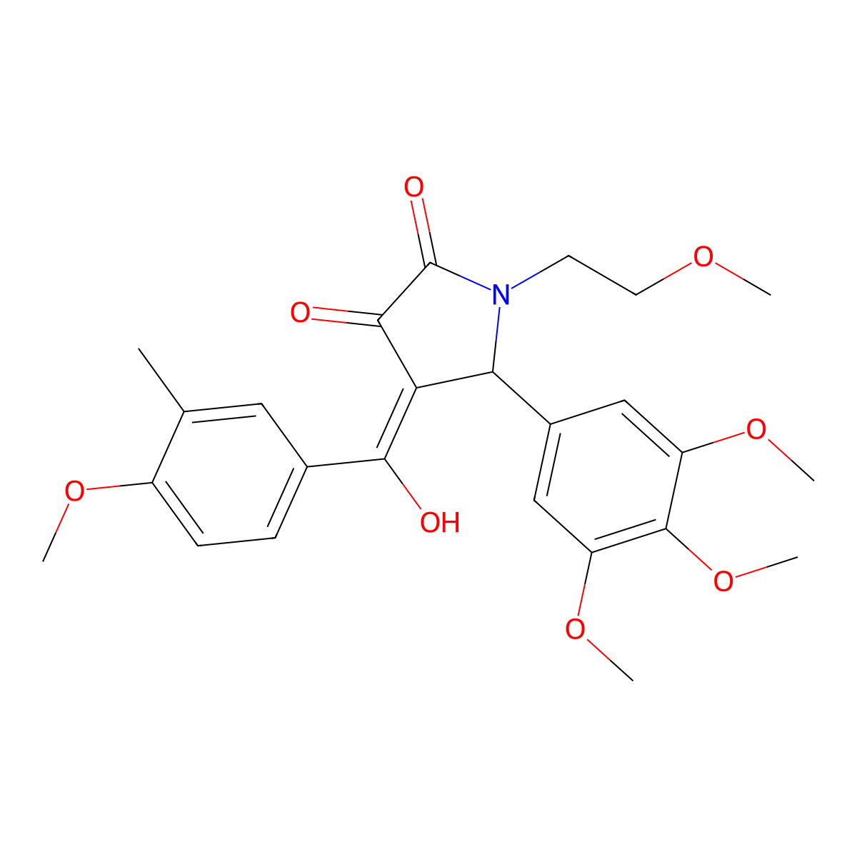 3-hydroxy-4-(4-methoxy-3-methylbenzoyl)-1-(2-methoxyethyl)-5-(3,4,5-trimethoxyphenyl)-2,5-dihydro-1H-pyrrol-2-one molecular structure, CAS 460045-68-5