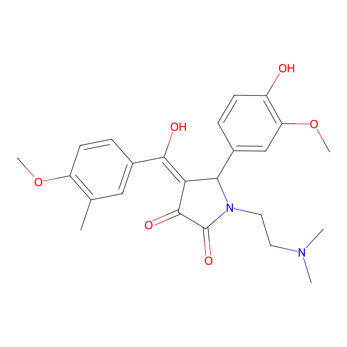 1-[2-(dimethylamino)ethyl]-3-hydroxy-5-(4-hydroxy-3-methoxyphenyl)-4-(4-methoxy-3-methylbenzoyl)-2,5-dihydro-1H-pyrrol-2-one molecular structure, CAS 460045-90-3