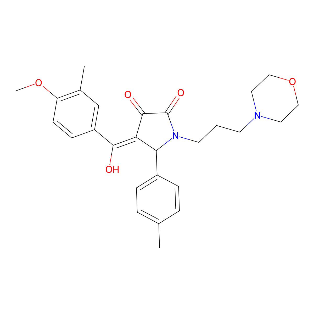 3-hydroxy-4-(4-methoxy-3-methylbenzoyl)-5-(4-methylphenyl)-1-[3-(morpholin-4-yl)propyl]-2,5-dihydro-1H-pyrrol-2-one molecular structure, CAS 460045-95-8