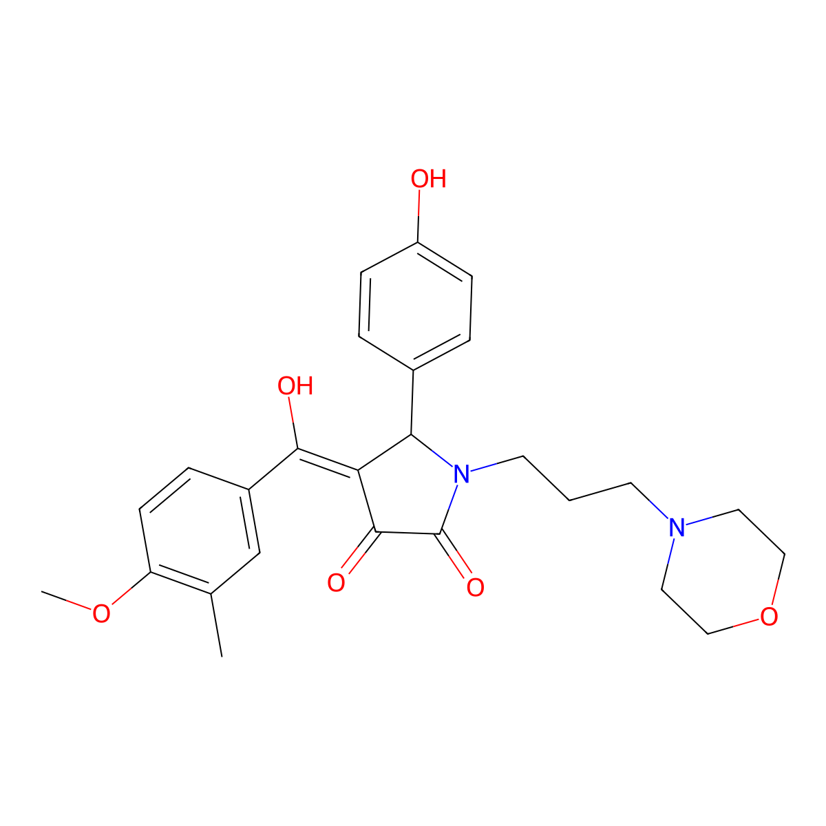 3-hydroxy-5-(4-hydroxyphenyl)-4-(4-methoxy-3-methylbenzoyl)-1-[3-(morpholin-4-yl)propyl]-2,5-dihydro-1H-pyrrol-2-one molecular structure, CAS 460046-01-9