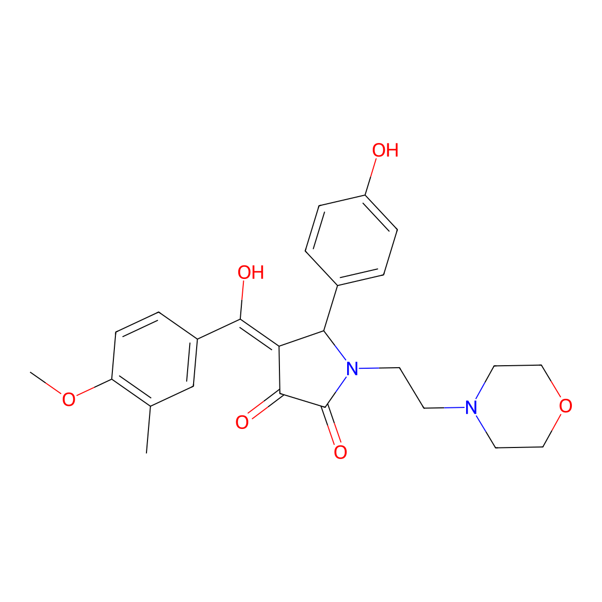 3-hydroxy-5-(4-hydroxyphenyl)-4-(4-methoxy-3-methylbenzoyl)-1-[2-(morpholin-4-yl)ethyl]-2,5-dihydro-1H-pyrrol-2-one molecular structure, CAS 460046-10-0