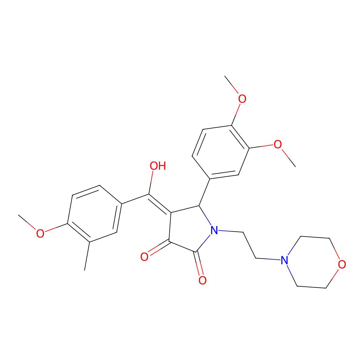 5-(3,4-dimethoxyphenyl)-3-hydroxy-4-(4-methoxy-3-methylbenzoyl)-1-[2-(morpholin-4-yl)ethyl]-2,5-dihydro-1H-pyrrol-2-one molecular structure, CAS 460046-13-3