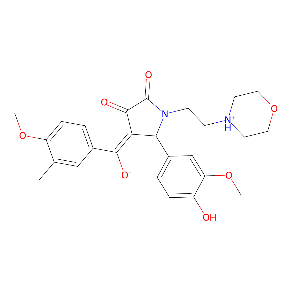 3-hydroxy-5-(4-hydroxy-3-methoxyphenyl)-4-(4-methoxy-3-methylbenzoyl)-1-[2-(morpholin-4-yl)ethyl]-2,5-dihydro-1H-pyrrol-2-one molecular structure, CAS 460046-14-4