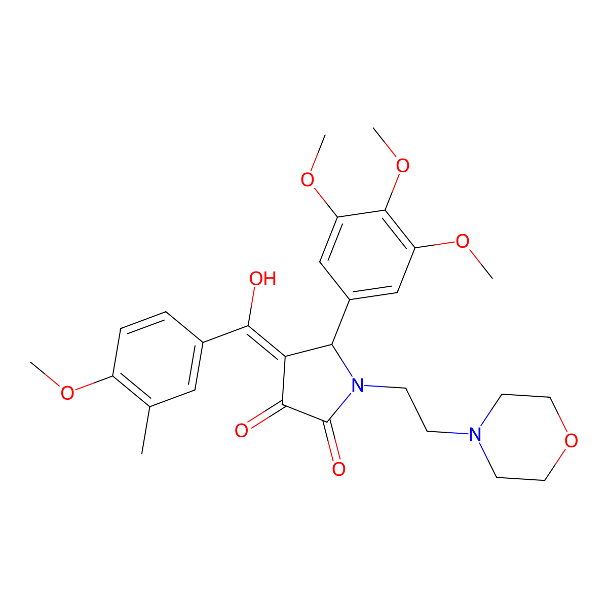 3-hydroxy-4-(4-methoxy-3-methylbenzoyl)-1-[2-(morpholin-4-yl)ethyl]-5-(3,4,5-trimethoxyphenyl)-2,5-dihydro-1H-pyrrol-2-one molecular structure, CAS 460046-15-5