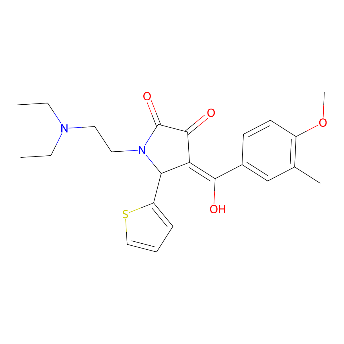 1-[2-(diethylamino)ethyl]-3-hydroxy-4-(4-methoxy-3-methylbenzoyl)-5-(thiophen-2-yl)-2,5-dihydro-1H-pyrrol-2-one molecular structure, CAS 460046-17-7