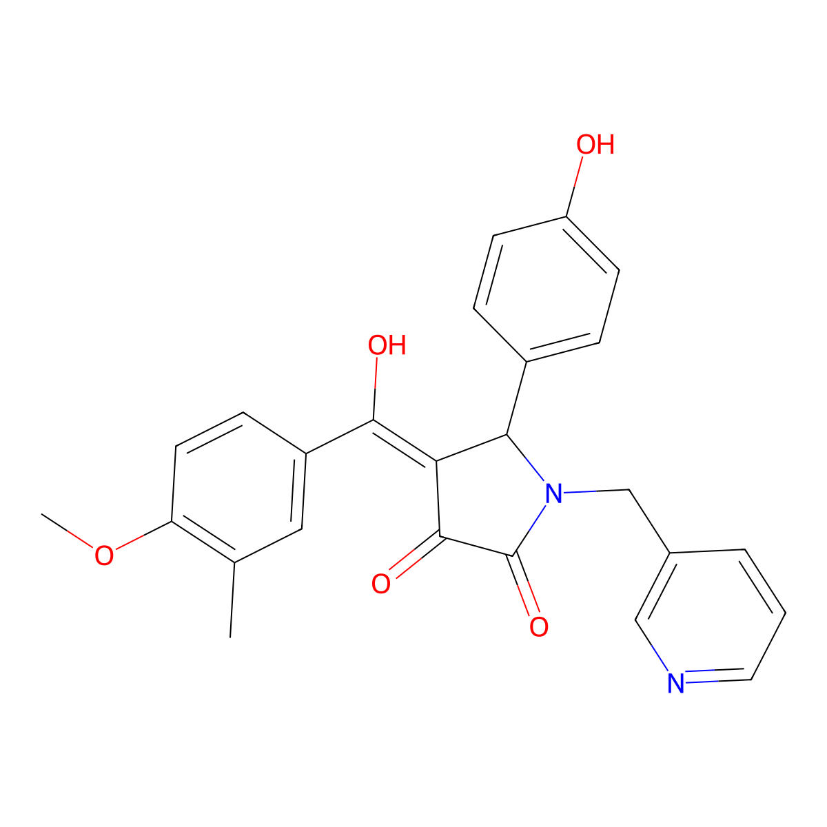 3-hydroxy-5-(4-hydroxyphenyl)-4-(4-methoxy-3-methylbenzoyl)-1-[(pyridin-3-yl)methyl]-2,5-dihydro-1H-pyrrol-2-one molecular structure, CAS 460046-28-0