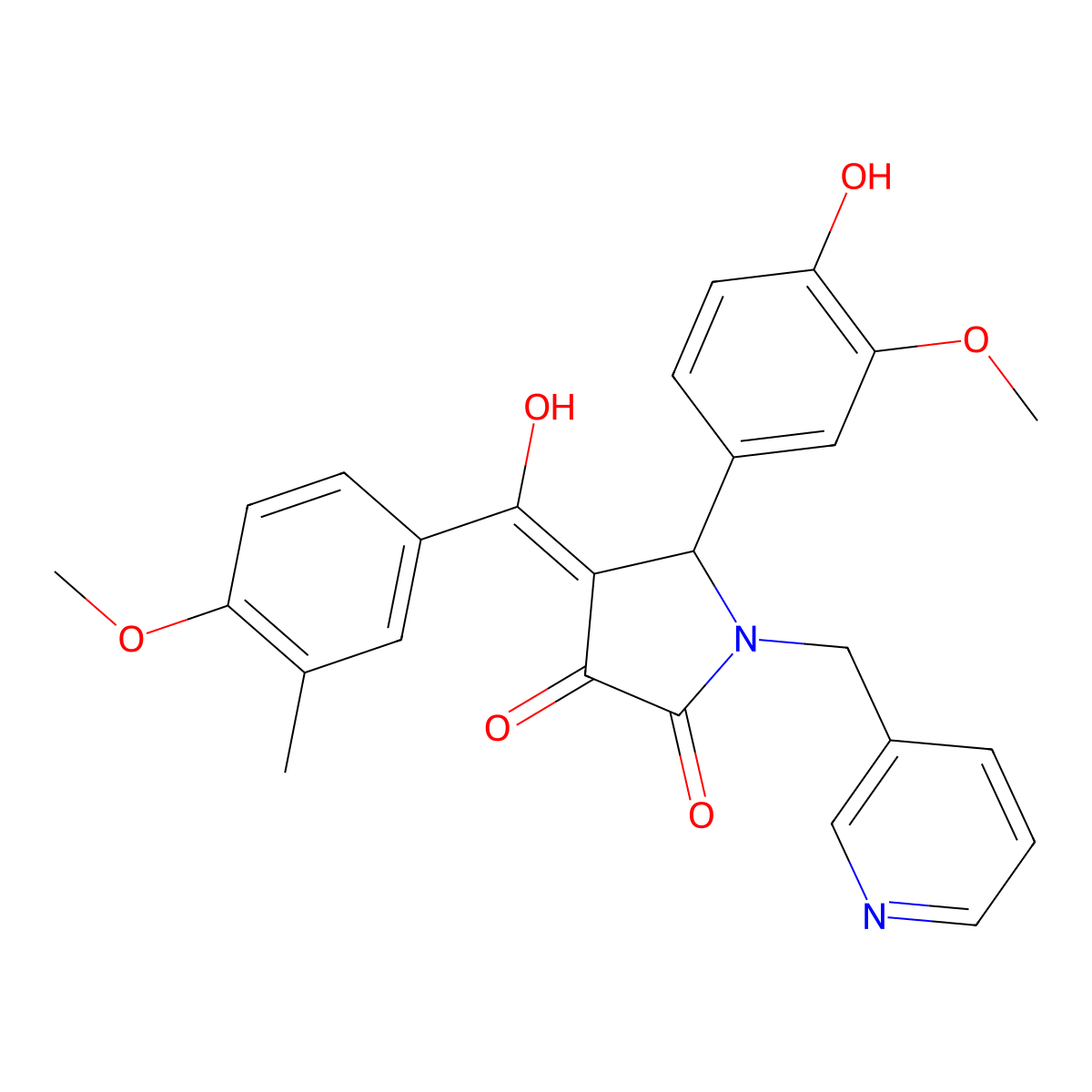 3-hydroxy-5-(4-hydroxy-3-methoxyphenyl)-4-(4-methoxy-3-methylbenzoyl)-1-[(pyridin-3-yl)methyl]-2,5-dihydro-1H-pyrrol-2-one molecular structure, CAS 460046-32-6