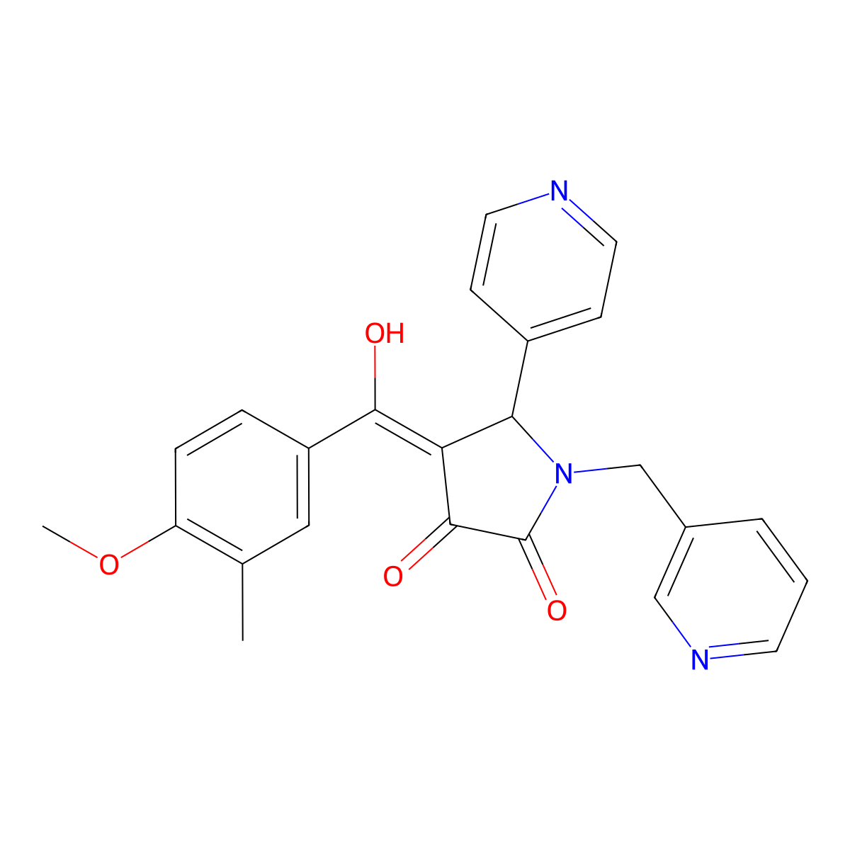 3-hydroxy-4-(4-methoxy-3-methylbenzoyl)-1-[(pyridin-3-yl)methyl]-5-(pyridin-4-yl)-2,5-dihydro-1H-pyrrol-2-one molecular structure, CAS 460046-35-9